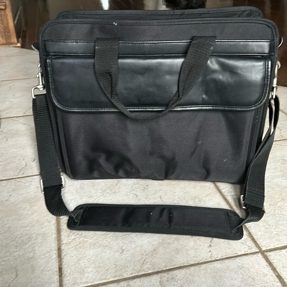 Black Vegan Leather and Nylon Computer Bag/Briefcase-Unused-Excellent Condition